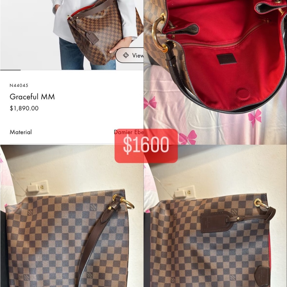 Louis Vuitton Damier Ebene Shoulder Bag with Red Interior